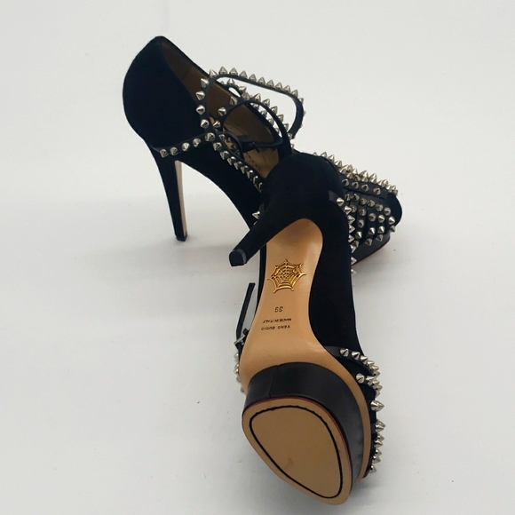 Charlotte olympia size 39 color black suede and silver spikes 100% Authentic - Picture 6 of 17